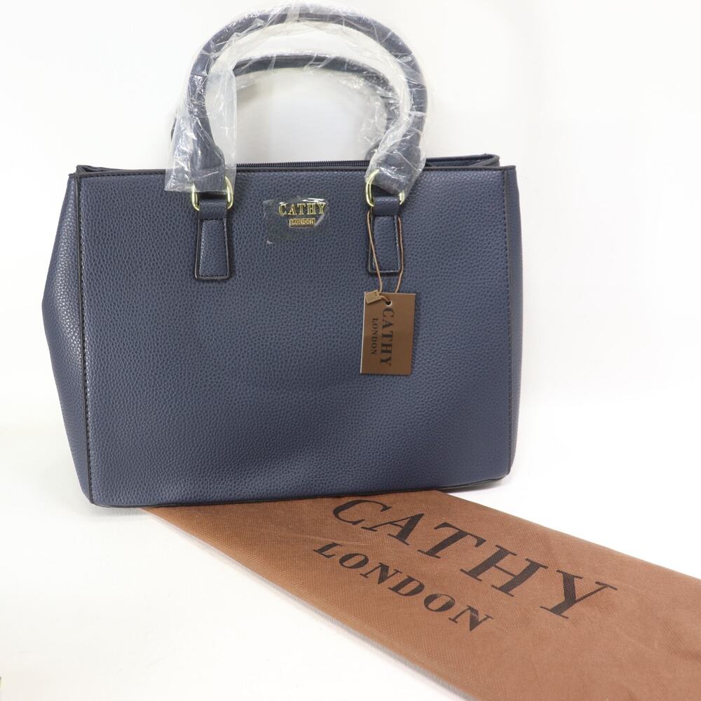 Cathy London Handbag Women M Blue Faux Leather Satchel Crossbody Dust Bag